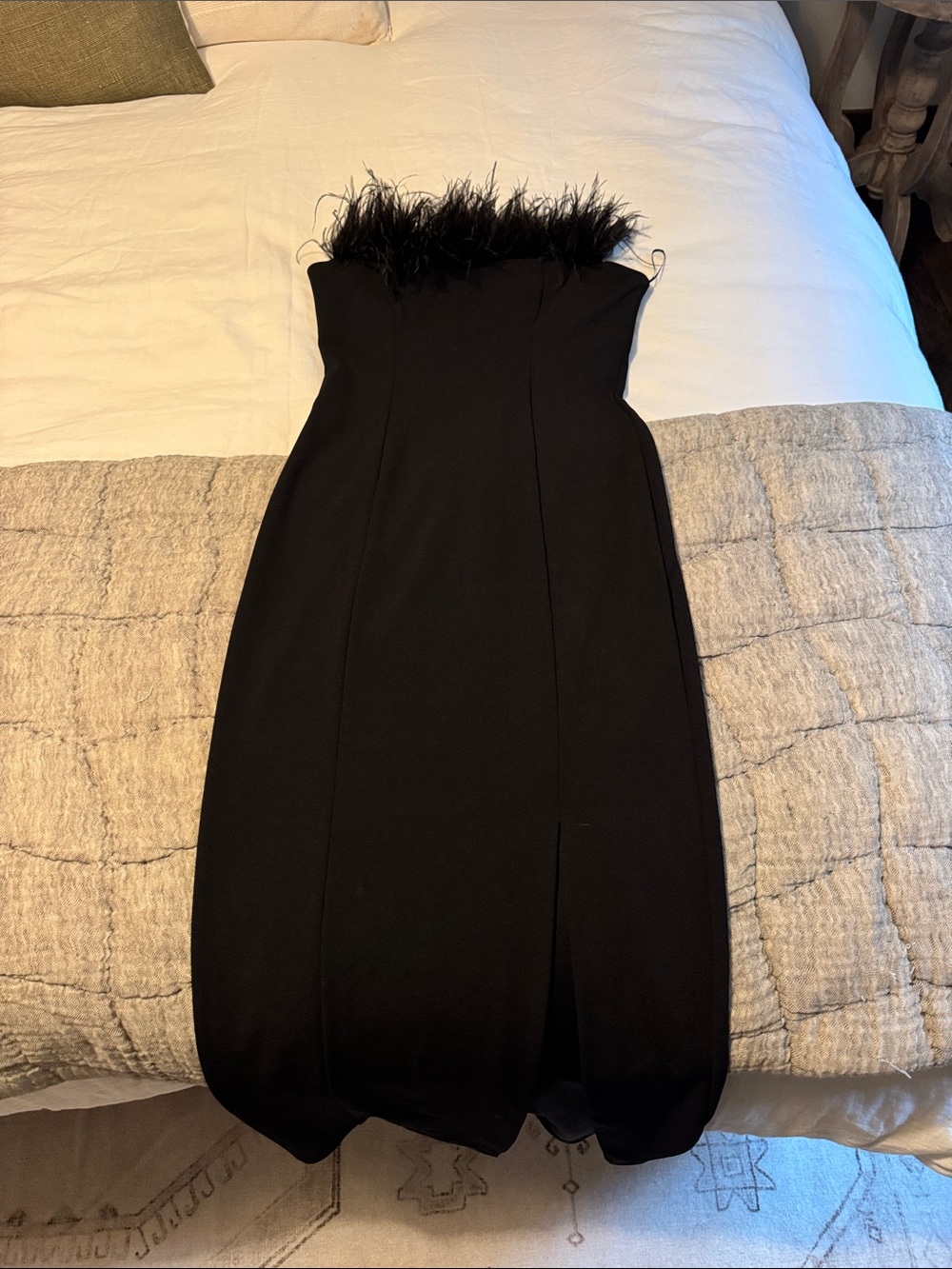 Zara Strapless Black Feather-Trim Maxi Dress